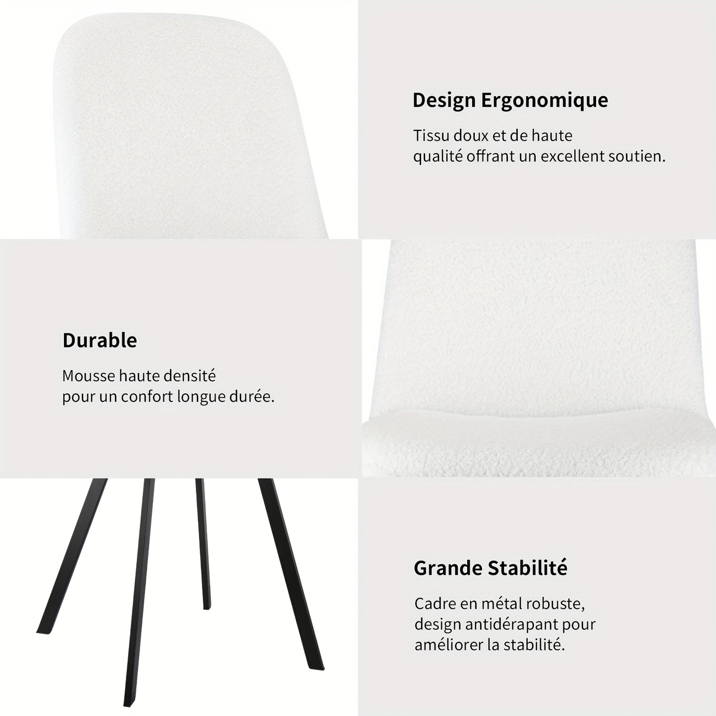 Eetkamerstoel – Stoel – Kuipstoel – Zitmeubel – Keukenstoel – Teddy Fleece Bekleding – Stevig Metalen Frame – Set van 2