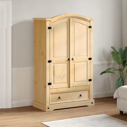 Kledingkast – Garderobekast – Linnenkast – Kledingopberger – Dressoirkast – Massief Dennenhout – Vrijstaand Ontwerp – 101x52x170 cm – Met Deuren, Lades en Haken – Duurzaam Bruin