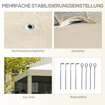 Inklapbaar Tuinpaviljoen – Vouwtent – Tuinkraam – Overkapping – Partytent – Hoogte Verstelbaar – Met Muskietennet – 3x3 Meter Beige