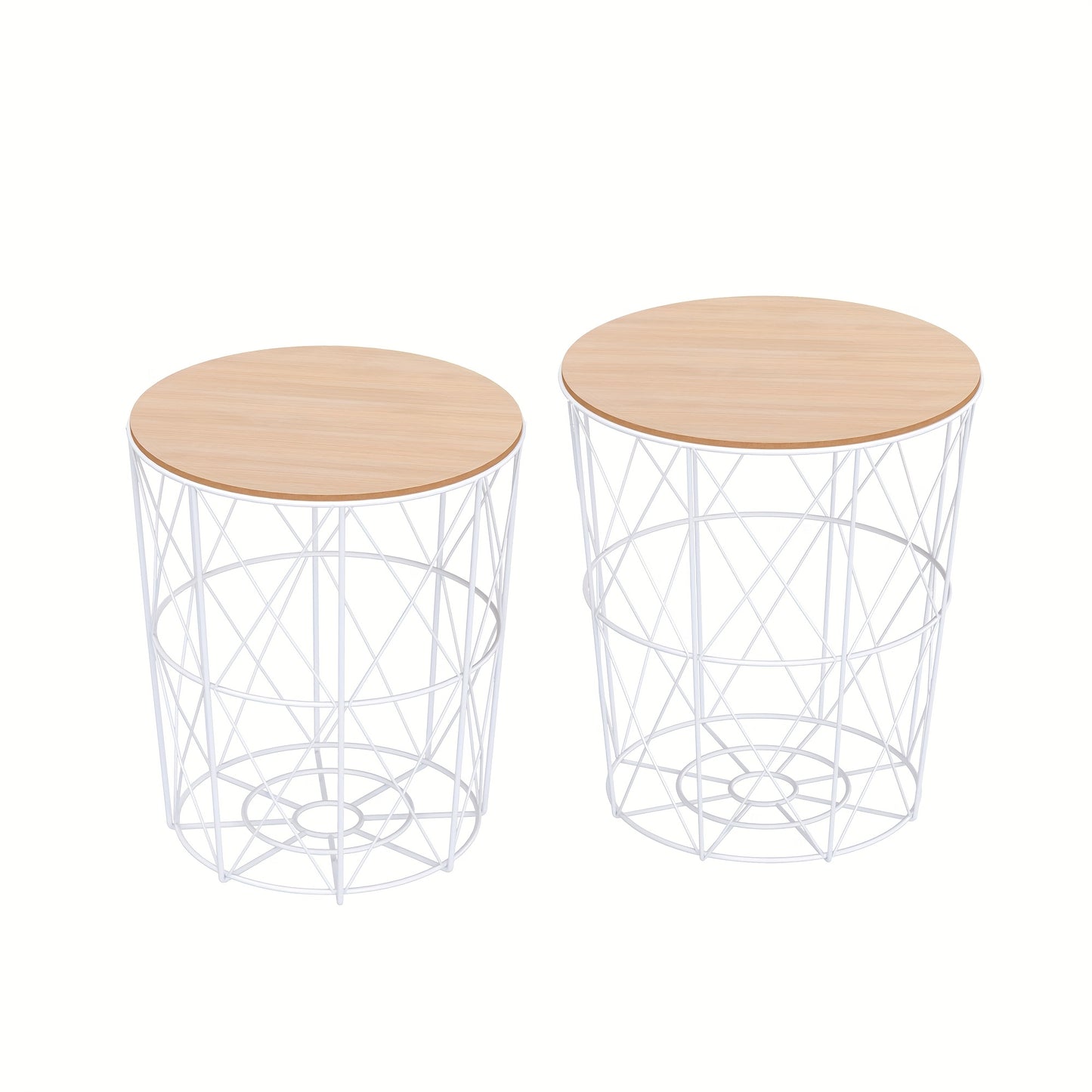 Bijzettafel – Bijzettafels – Sidetable – Nachtkastje – Salontafel – Set van 2 – Natuurlijk Wit – Metaal & MDF – Afmeting 40x45 cm