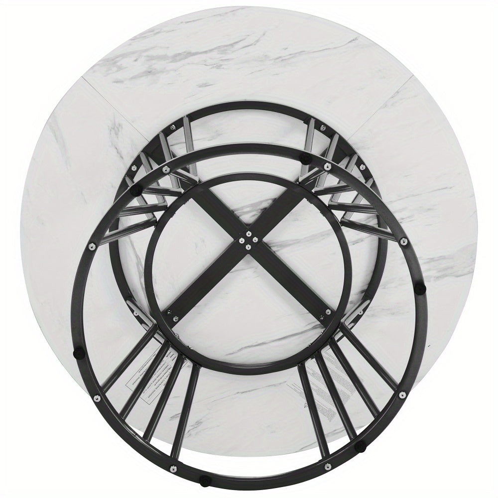 Ronde Eettafel – Eettafel Rond – Keukentafel – Ontbijttafel – Tafel Metaal – Marmerlook Zwart-Wit – Krasbestendig MDF Blad – Stevig Metalen Frame – Compact & Ruimtebesparend – Modern Design Voor 4 Personen