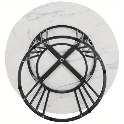 Ronde Eettafel – Eettafel Rond – Keukentafel – Ontbijttafel – Tafel Metaal – Marmerlook Zwart-Wit – Krasbestendig MDF Blad – Stevig Metalen Frame – Compact & Ruimtebesparend – Modern Design Voor 4 Personen