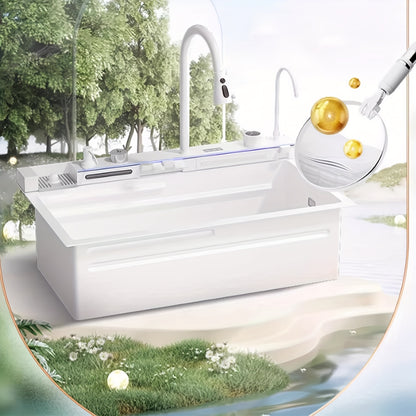 Keukenspoelbak – Spoelbak – Wasbak – Gootsteen – Enkele Spoelbak – Roestvrij Staal – Dubbele Bak Met LED Timer En Kraan Zonder Elektriciteit