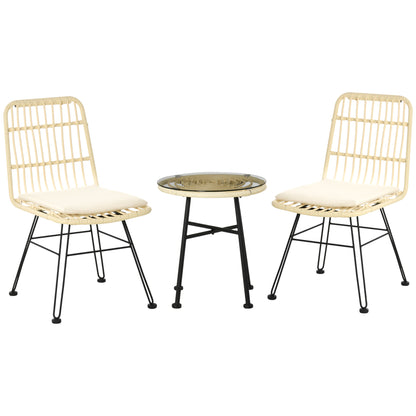 Bistroset – Tuinset – Tuinmeubelen – Tuinstoelen – Diningset – Crème Kleur – Weerbestendig PE-Rattan – 3 Cm Dikke Schuimkussens
