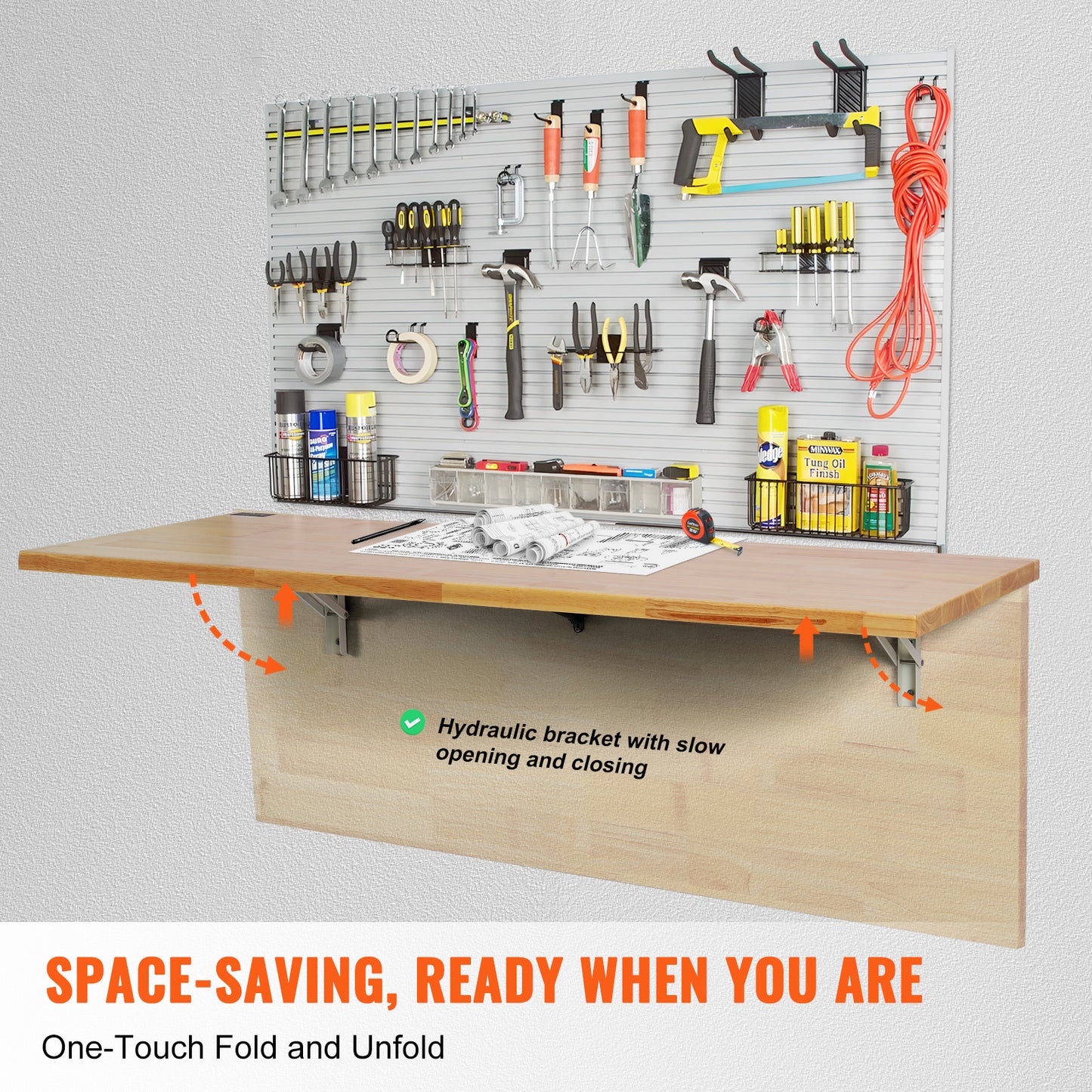 Vouwtafel – Klaptafel – Inklapbare Tafel – Wandbureau – Wandtafel – Rubberwood Hout – Draagkracht 225 kg – Slow-Close System