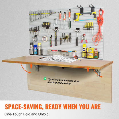 Vouwtafel – Klaptafel – Inklapbare Tafel – Wandbureau – Wandtafel – Rubberwood Hout – Draagkracht 225 kg – Slow-Close System