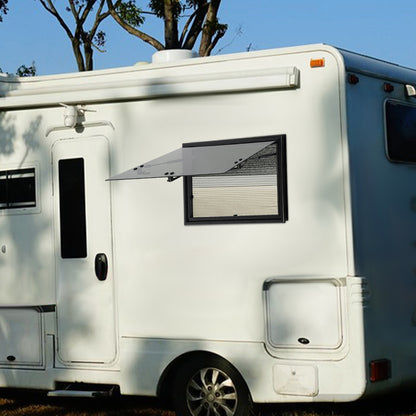 Push-Out Raam RV – Caravanraam – Camperraam – Motorhome Ruit – Schuifraam – Aluminium Frame – 700x450mm – Getemperd Glas & Inklapbare Zonwering – Wit/Zwart