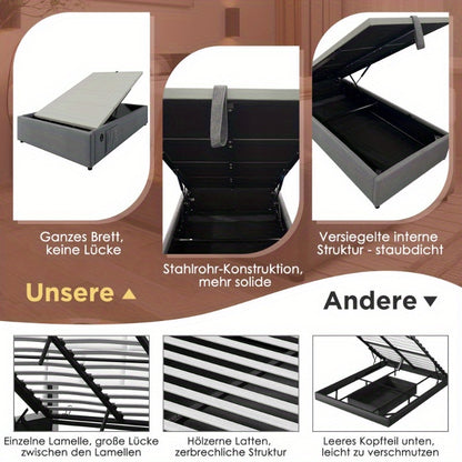 Eenpersoonsbed 90x200 cm – Bedframe – Opbergbed – Stalen Bed – Slatbodem – Stijlvol Modern – Comfortabel Stevig
