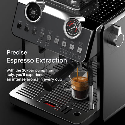 Espressomachine – Koffiemachine – Barista Machine – Koffiezetapparaat – Espresso Maker – 20 Bar Druk – 2800 W Vermogen – Ingebouwde Koffiemolen – Dubbel Verwarmingselement – RVS 2,7 L Waterreservoir