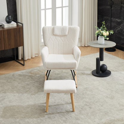 Schommelstoel – Relaxstoel – Lounge Stoel – Zetel – Fauteuil – Wit – Ergonomisch Met Voetenbank – 30 Graden Schommelbeweging