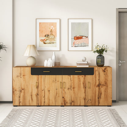 Dressoir – Opbergkast – Ladekast – Buffetkast – Kast – Hout – 208x39,5x80 cm – 4 Deuren en 2 Laden – Open Buffetgedeelte