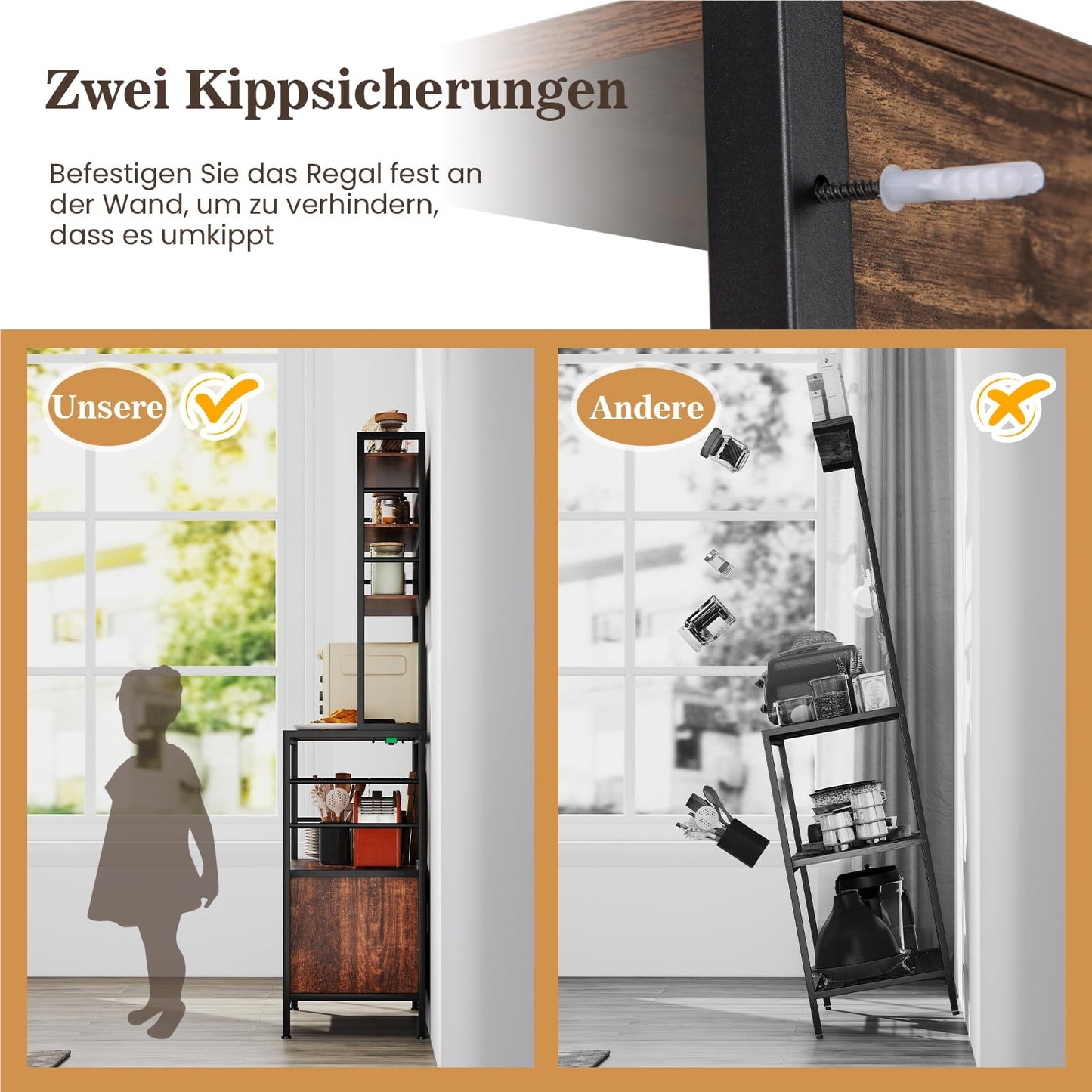 Keukenkast – Keukenkastje – Opbergkast – Kast Met Wijnrek – Vloerkast – Ingebouwd Stopcontact & USB – 80x40x170 cm Bruin