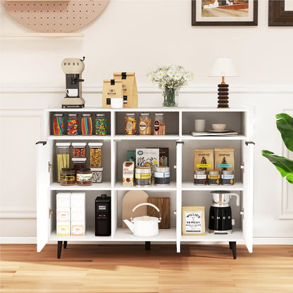 Houten Sideboard – Dressoir – Keukenkast – Opbergkast – Buffetkast – 5 Verstelbare Planken – Wit 120x40x90 cm