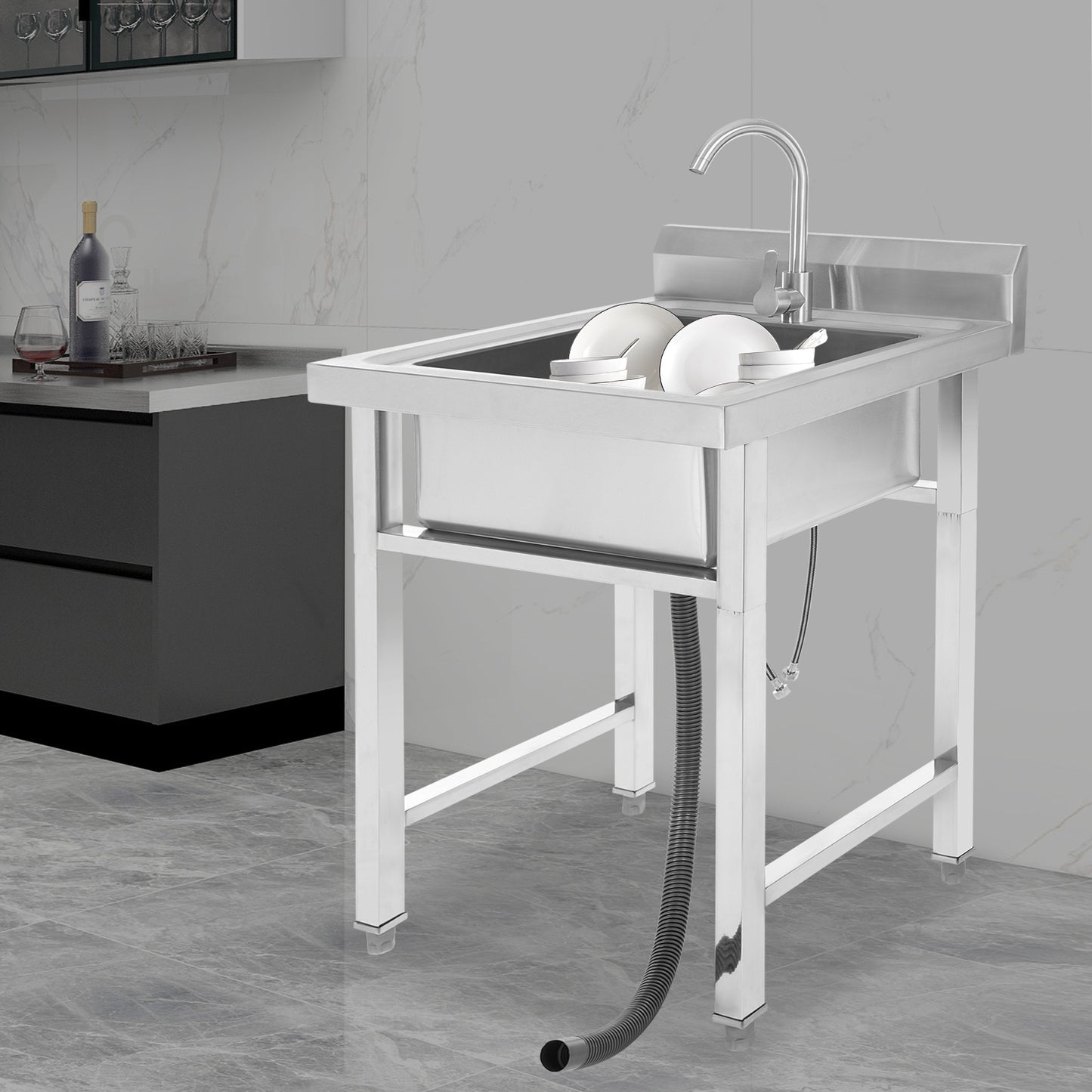 Keukenspoelbak – Spoelbak Keuken – Wasbak Keuken – Gootsteen – Enkele Spoelbak – Roestvrij Staal – 45x41x23 cm – Verstelbare Pootjes & Snelle Afvoer