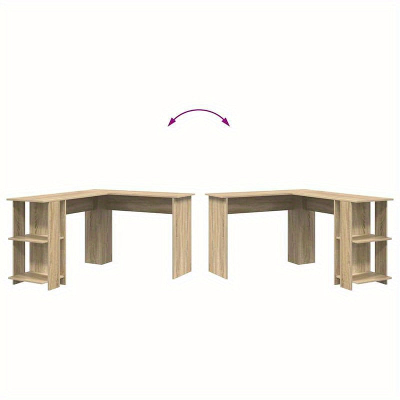 Hoekbureau – Bureau – Bureautafel – Werkplek – Computerbureau – Beige Sonoma Eiken – Ruimtebesparend L-vormig – Duurzaam Hardhout Metalen Frame