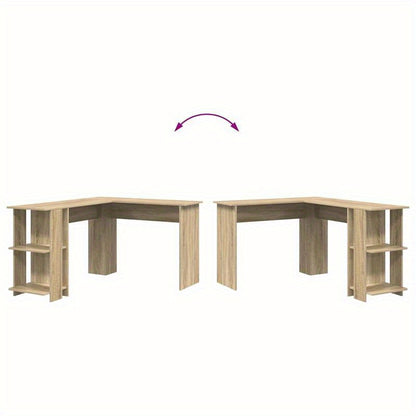 Hoekbureau – Bureau – Bureautafel – Werkplek – Computerbureau – Beige Sonoma Eiken – Ruimtebesparend L-vormig – Duurzaam Hardhout Metalen Frame