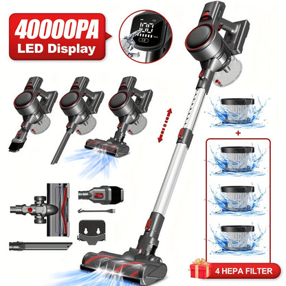 Authmic Cordless Vacuum With Touchscreen Display And Anti-Tangle Brush, Up To 55 Minutes Runtime, Suitable For Carpets, Hard Floors, And Pet Hair.
