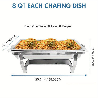Chafing Dish – Buffetwarmer – Warmhoudschaal – Bain Marie – Warmhoudbak – 6-delige Set – RVS 408 Voedselveilig – Inductievrij Met Glazen Scharnierdeksel