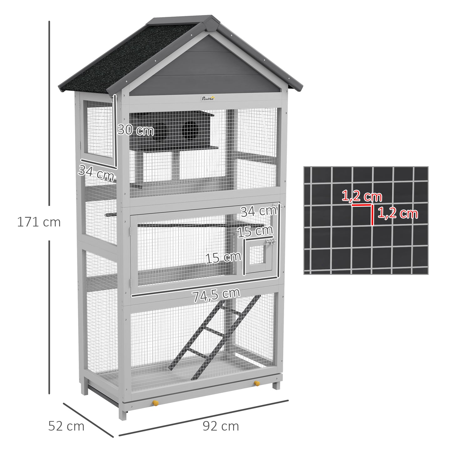 Vogelkooi – Papegaaienkooi – Parkietenkooi – Vogelvolière – Vogelhuis – Ruim 92x52x171 cm – Waterdicht Asfalt Dak