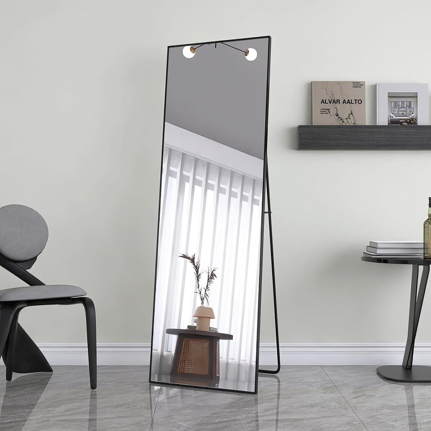 Volspiegel – Rechthoekige Spiegel – Staande Spiegel – Wandspiegel – Aluminium Spiegel – 165x60 cm – Mat Zwart Aluminium Frame