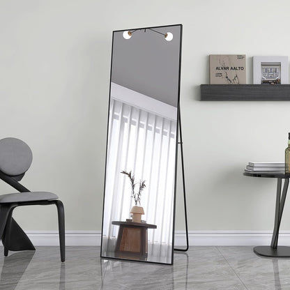 Volspiegel – Rechthoekige Spiegel – Staande Spiegel – Wandspiegel – Aluminium Spiegel – 165x60 cm – Mat Zwart Aluminium Frame