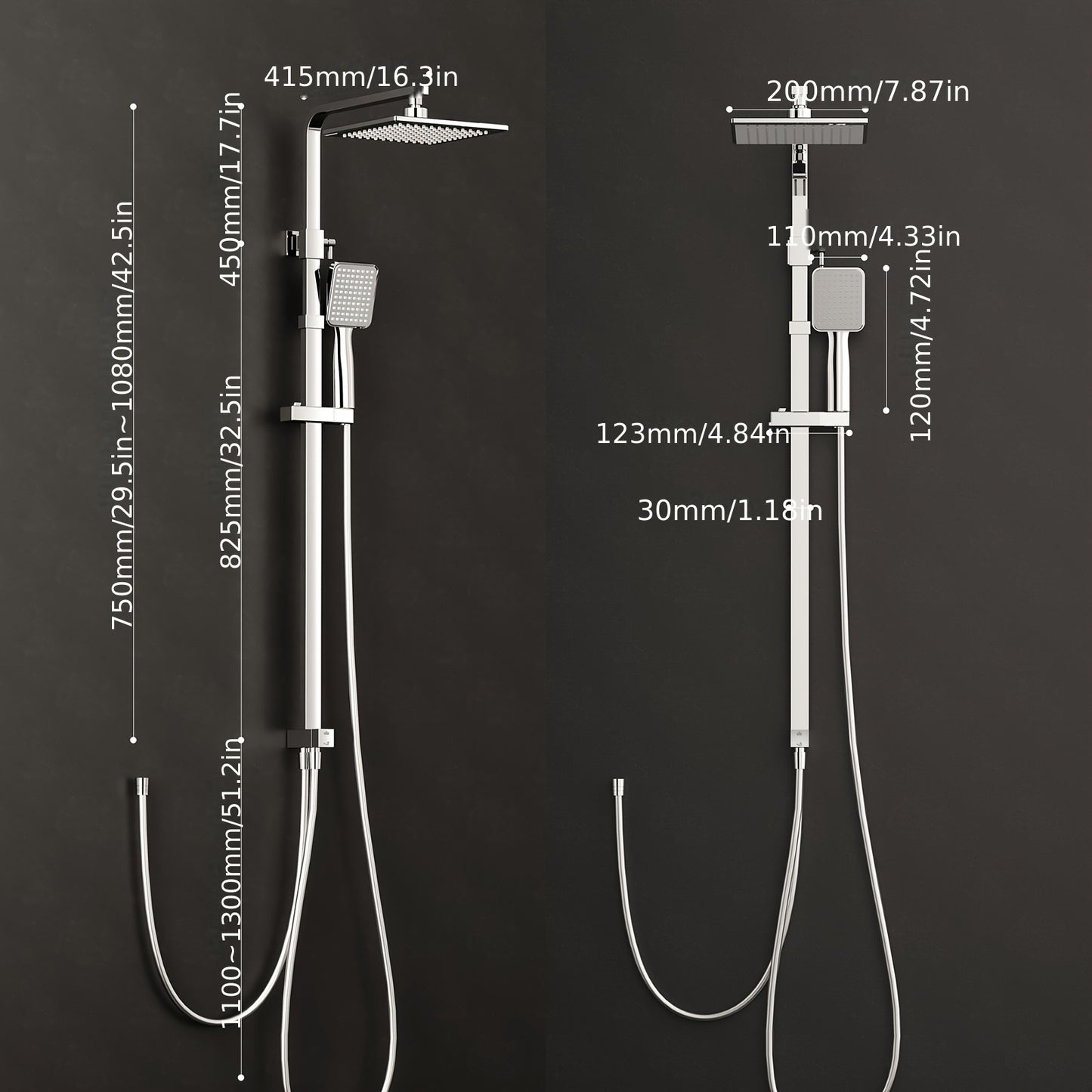 Modern 3-Function Thermostatic Shower System with Rainfall Shower Head & Handheld Spray - Wall-Mounted Square Design, Adjustable Temperature Control, No Batteries/Electrical Required, Easy Installation for Contemporary Bathro