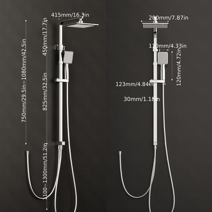 Modern 3-Function Thermostatic Shower System with Rainfall Shower Head & Handheld Spray - Wall-Mounted Square Design, Adjustable Temperature Control, No Batteries/Electrical Required, Easy Installation for Contemporary Bathro
