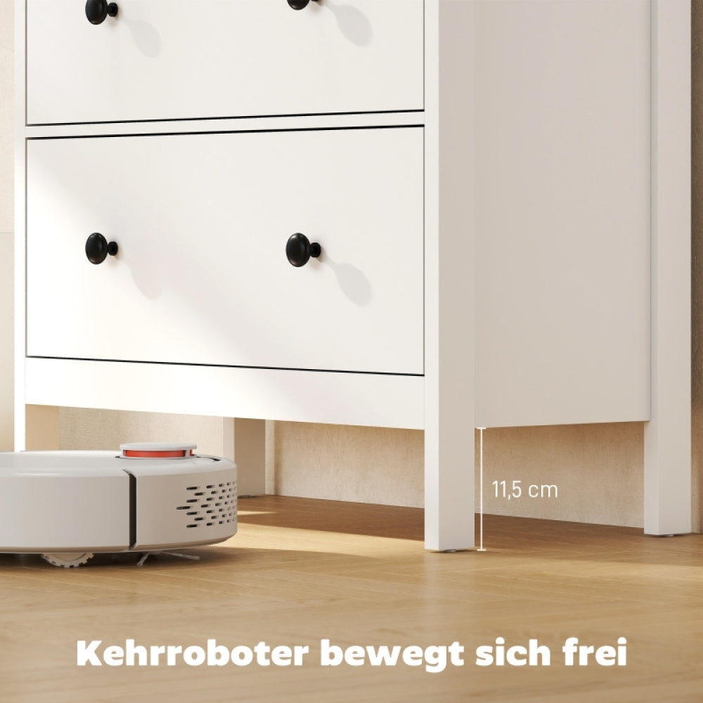 Ladenkast – Ladekast – Commode – Kast – Opbergkast – Wit met zwarte knoppen – Duurzame houten constructie – Ruime 4 laden (≥3,2 cu ft)