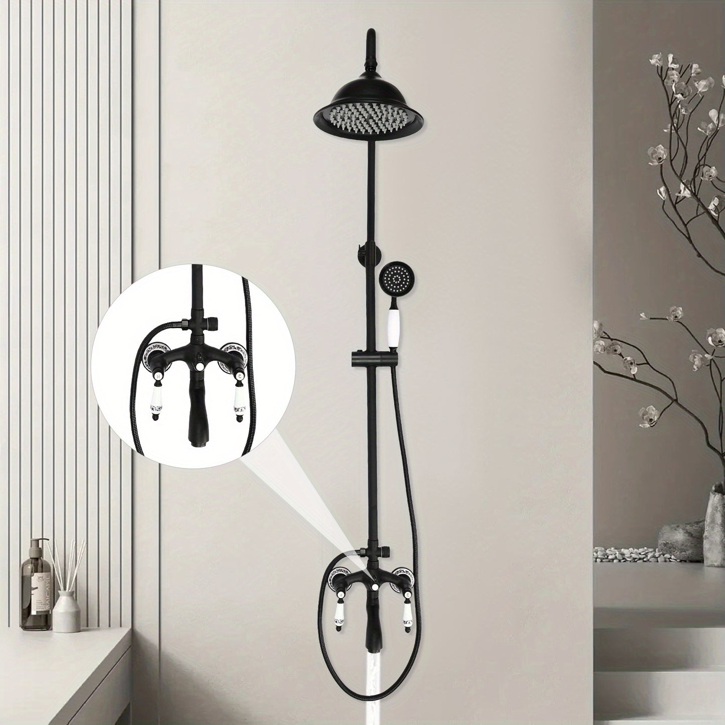 Douchekraan – Douche Set – Douchethermostaat – Mengkraan – Douchearmatuur – Messing Materiaal – Instelbare Temperatuur – Wandmontage – Retro Design
