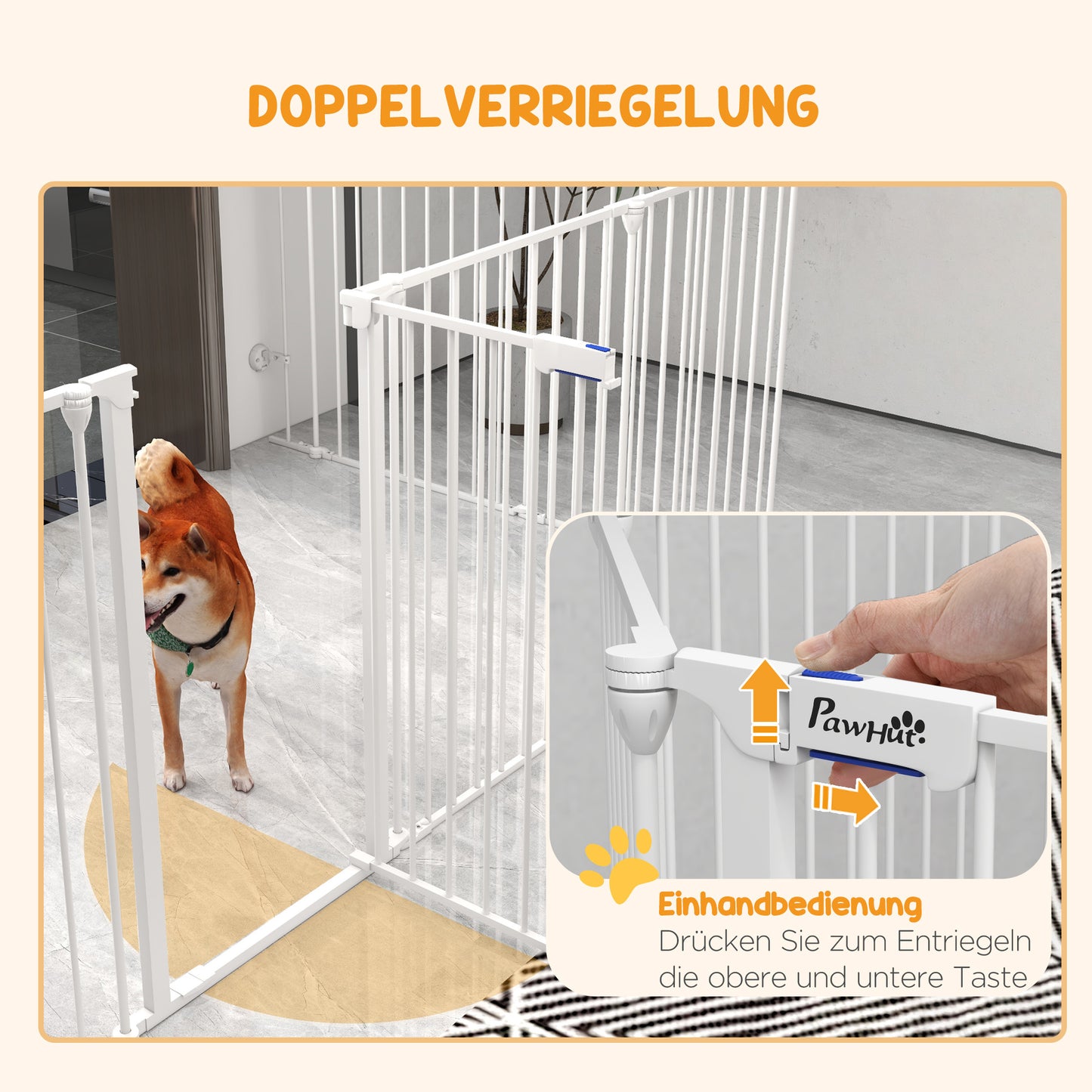 Puppyren – Hondenren – Speelren – Puppybox – Hekwerk – Stalen Frame – Dubbel Slot – 90 cm Hoog – Wit – Inklapbaar – Modulair