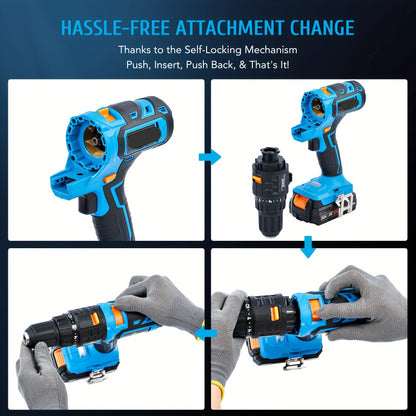6in1 - 18V Accu Gereedschapset – Draadloze Boorset – Klusset – Elektrisch Gereedschap – Brushless Motor – 4000mAh Lithium-Ion Accu