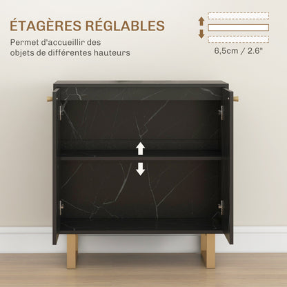 Homcom Living Room Storage Cabinet with 1 Drawer, 2 Doors, Adjustable Shelf, and Metal Legs - 76L x 35W x 77H cm, Black Marble Finish