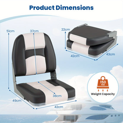 Inklapbare Bootstoelen – Bootstoelen Set – Vouwstoelen – Kajuitstoelen – Watersport Stoelen – Waterbestendig PVC Leer – Dikke Sponsvulling – Grijs