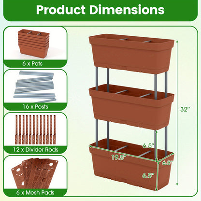 Verticale Plantenbak – Plantenbakken Set – Plantenbakken Toren – Moestuinbak – Kruidenbak – Stapelbaar – Weerbestendig PP Plastic – 6-delig 49x16x16 cm