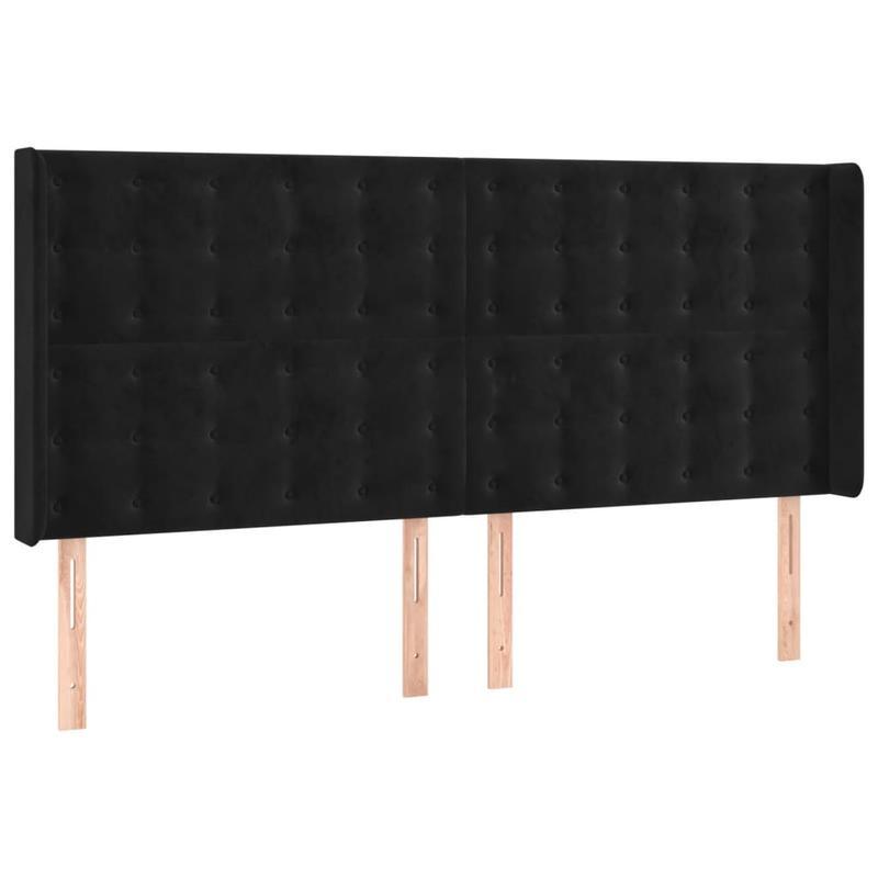 Bed Hoofdbord – Hoofdeinde – Hoofdbordkussen – Bedframe – Bedpaneel – Industrieel Design – Zwart Fluweel – 183x16x118/128 cm – Stevig Hout en Metaal
