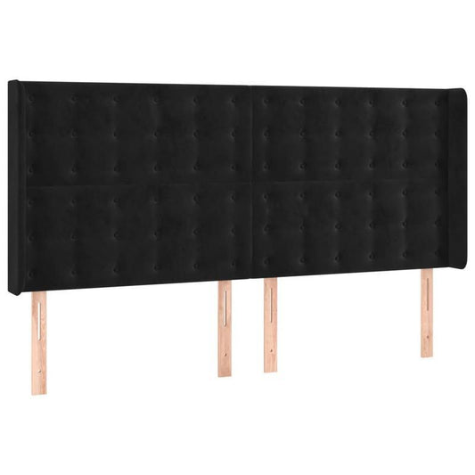 Bed Hoofdbord – Hoofdeinde – Hoofdbordkussen – Bedframe – Bedpaneel – Industrieel Design – Zwart Fluweel – 183x16x118/128 cm – Stevig Hout en Metaal