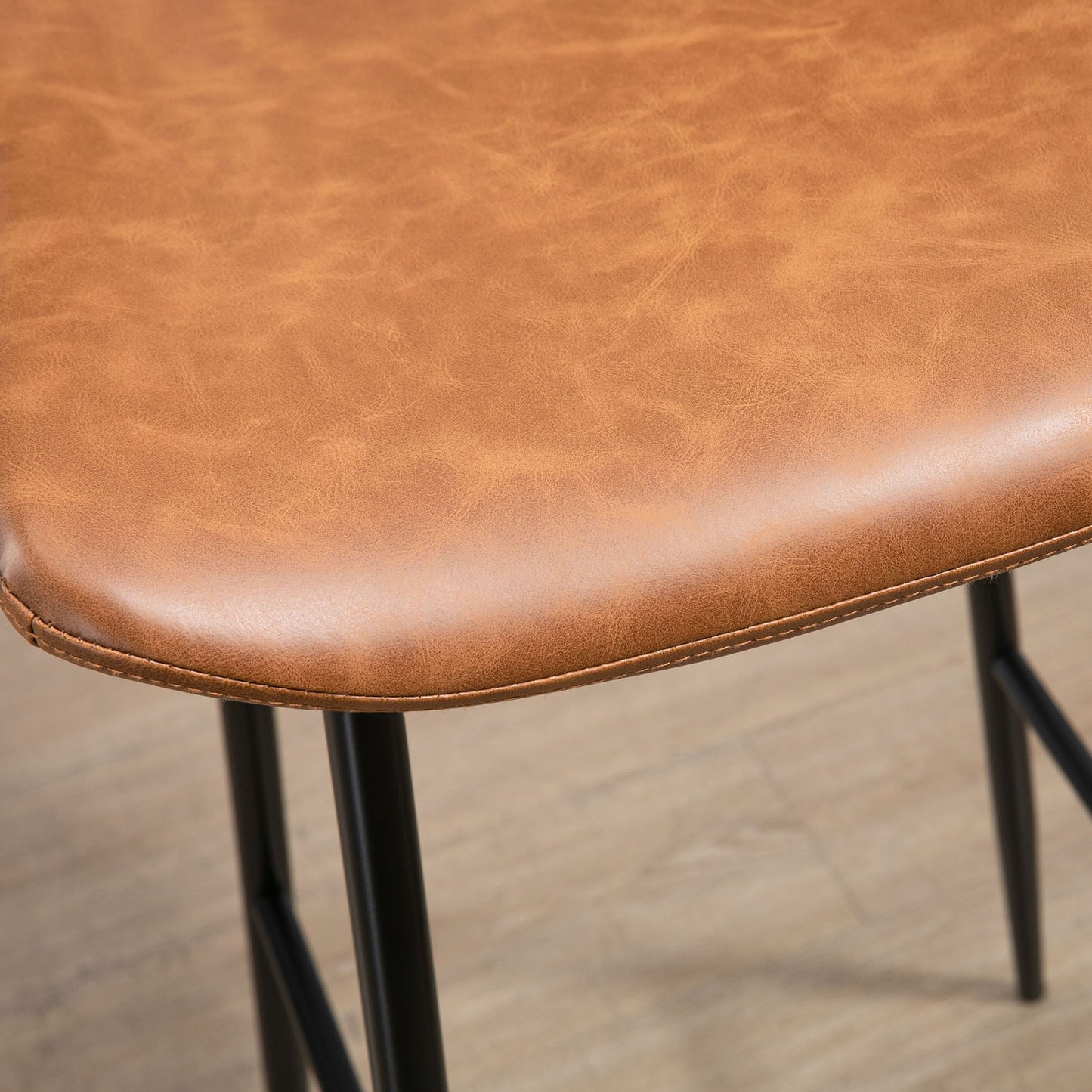 Barstoel Set – Barkrukken – Hoge Stoelen – Keukenstoelen – Barstoelen Bruin – PU Leren Zitting – Stalen Voetensteun – Vintage Design Rugleuning – 76 Cm Hoog