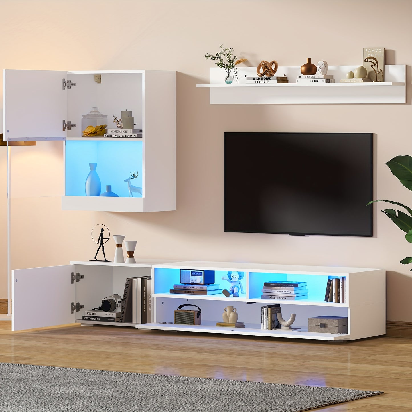 Wandkast – Muurkast – Opbergkast – Mediawand – Boekenkast – Wit – Set Van 3 – Ruimtebesparend Ontwerp – Duurzaam Niet-Houten Materiaal
