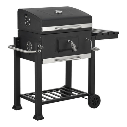 Grillwagen – Barbecuewagen – Houtskoolgrill – Tuingrill – BBQ Trolley – Ruime Grilloppervlakte 105x114x47,5 cm – Ingebouwde Thermometer & Traploze Houtskoolhoogteverstelling