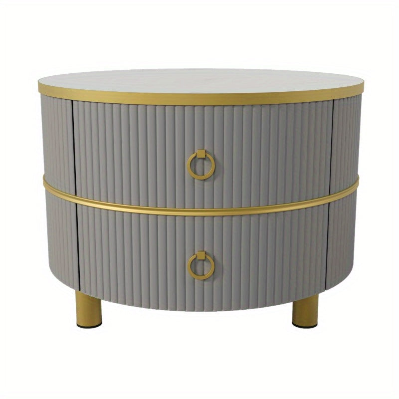 Bijzettafel – Salontafel – Nachttafel – Tafeltje – Lounge Tafel – Grijs met Wit Marmeren Blad – Set van 2 Met Laden – Nestbaar – 70x70x46 & 50x50x40 cm