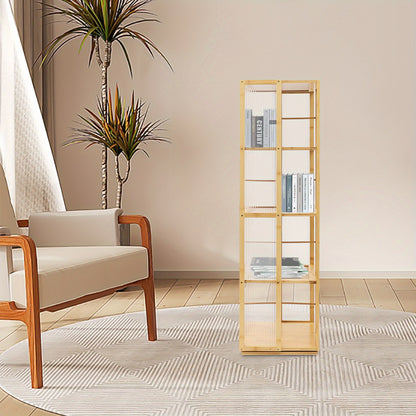 Boekenrek – Boekenplank – Boekenkast – Opbergkast – Draaibaar – 360° Draaibaar Ontwerp – Gerecycled Moso Bamboe & Acryl – Vrijstaand – 124 cm Hoog – Max 10 kg Per Plank