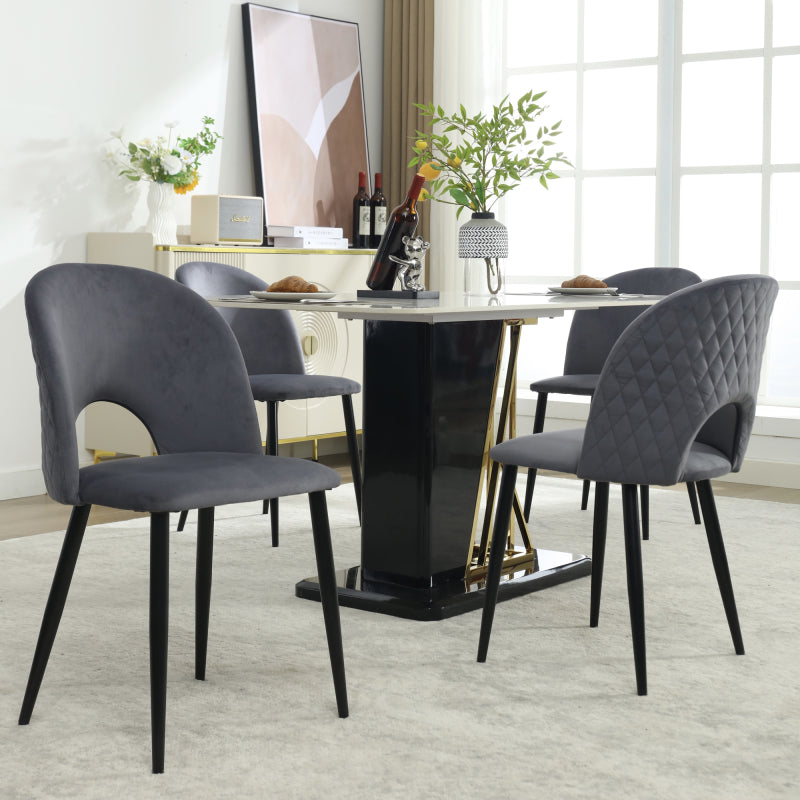 Eetkamerstoel – Stoel – Designstoel – Beklede Stoel – Fluwelen Stoel – Grijs + Fluweel – Verstelbare Poten – Robuust Metalen Frame