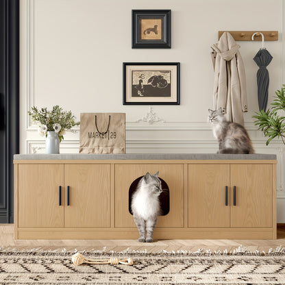Schoenenkast – Schoenenrek – Schoenendoos – Smalle Schoenenkast – Schoenopberger – Verborgen Kattenverblijf – Ventilatie & Krabpaal – Rattan Multifunctioneel Meubel 140x40x45,5 cm