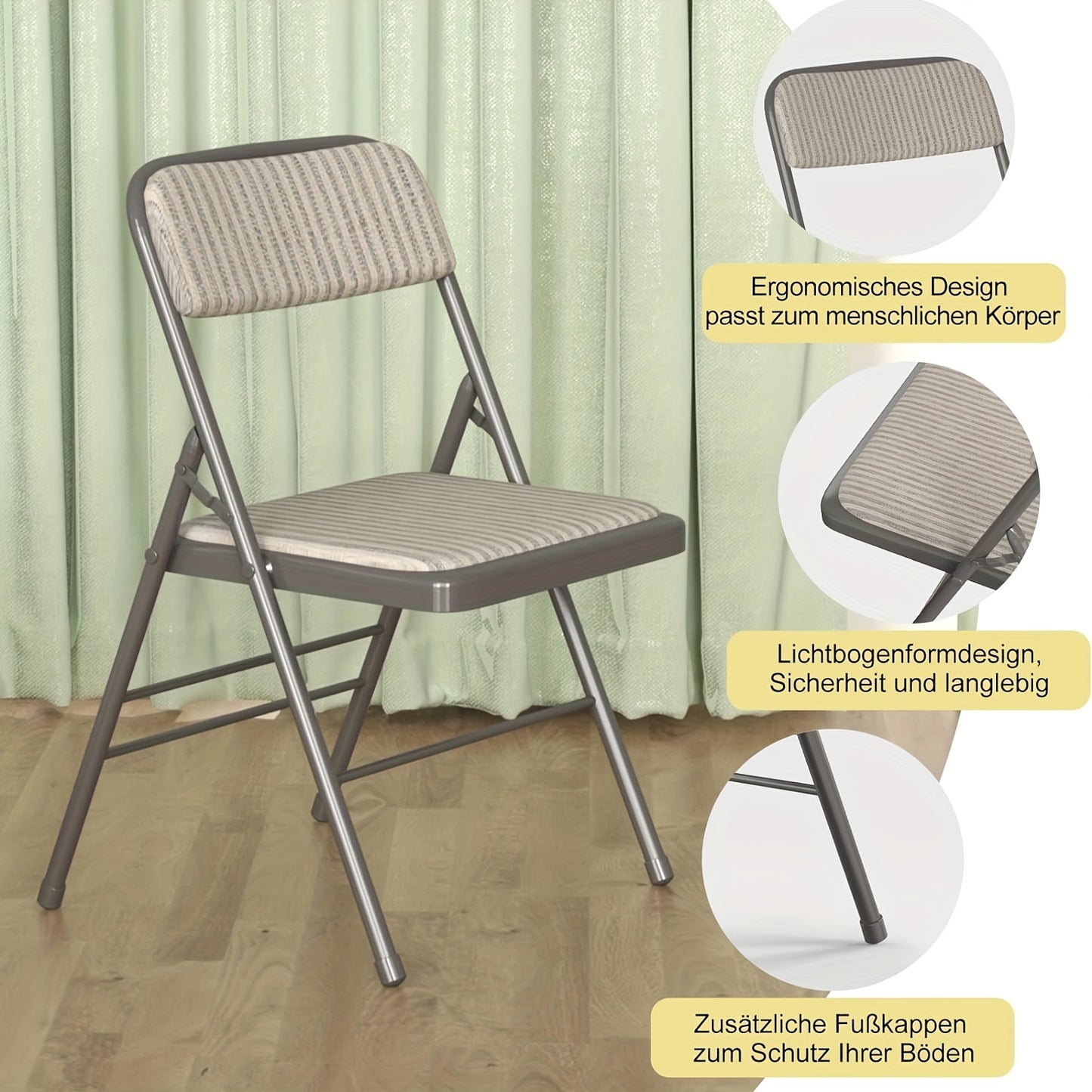 Set van 2 Opvouwbare Conferentiestoelen – Eetkamerstoelen van Comfortabele Stof met Stalen Frame – Stevige Opvouwbare Stoelen voor Binnen en Buiten, Bruin, 45x48x78 cm