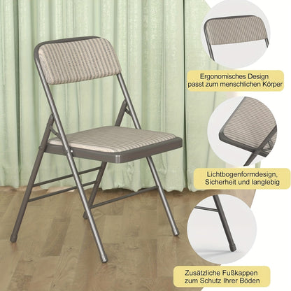 Set van 2 Opvouwbare Conferentiestoelen – Eetkamerstoelen van Comfortabele Stof met Stalen Frame – Stevige Opvouwbare Stoelen voor Binnen en Buiten, Bruin, 45x48x78 cm