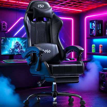 Gamingstoel – Bureaustoel – Office Chair – Game Chair – Draaistoel – Met Memory Foam Lendensteun – Uitschuifbare Voetensteun Zwart/Rood