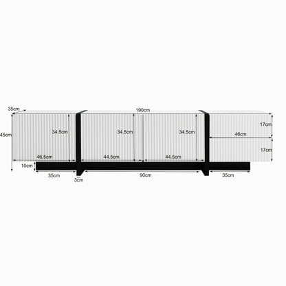 TV Meubel – TV Dressoir – TV Kast – Media Meubel – Televisiemeubel – Massief Hout – 3 Deuren & 2 Laden – 190 cm – MDF – Geen Stroomvoorziening