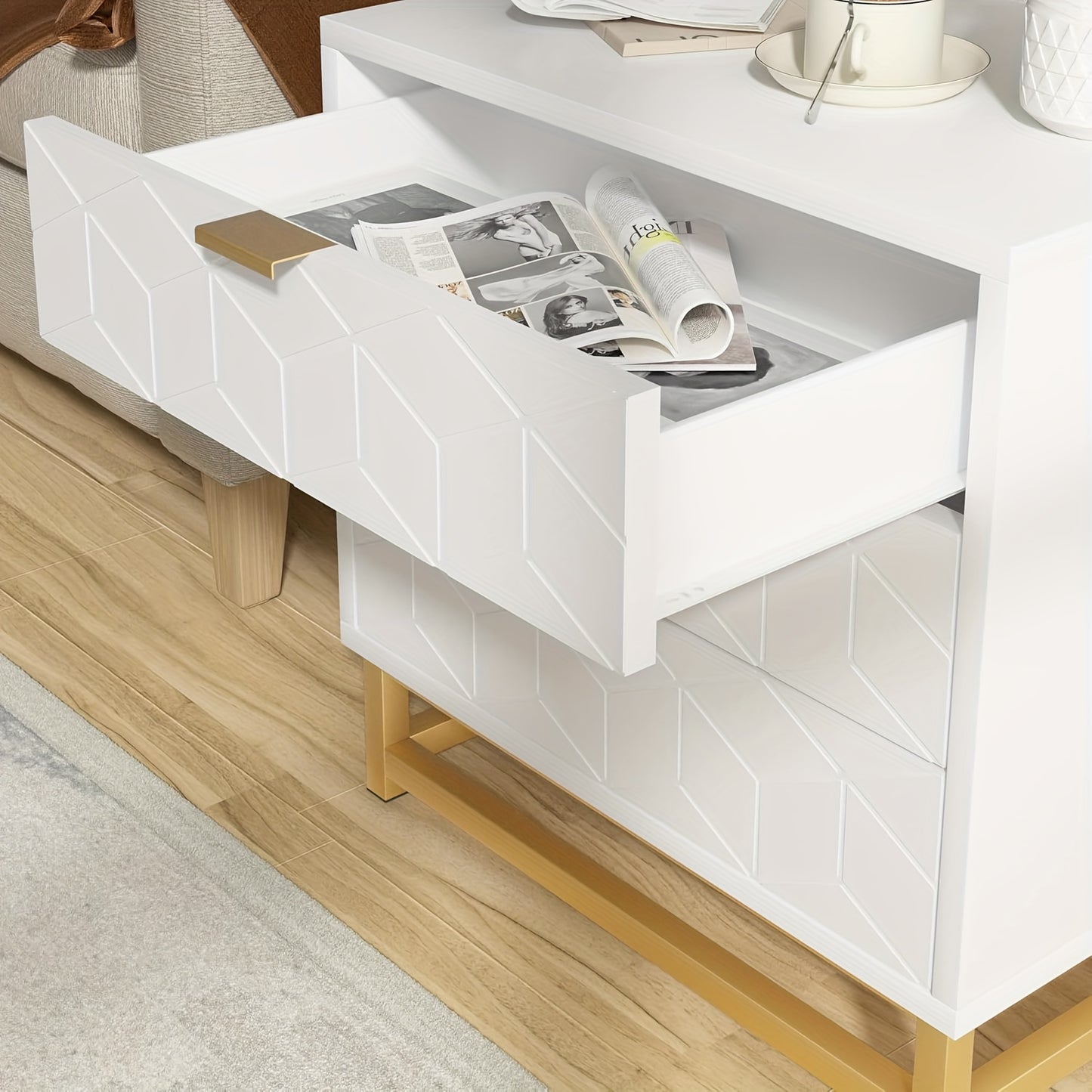Ladekast Wit – Opbergkast – Lade Kast – Commodes – Ladenkast – 3 Ruime Lades – Krasbestendig Metalen Poten – Compact Formaat 59,9x68,5 cm