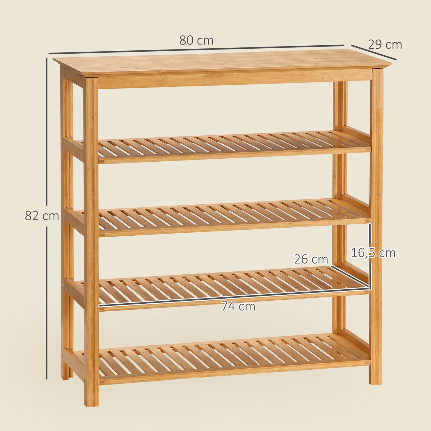 Schoenenkast – Schoenenrek – Schoenenopberger – Schoenentoren – Schoenendisplay – Bamboe – Natuurlijk – Ruim 4 planken – Ventilerend ontwerp