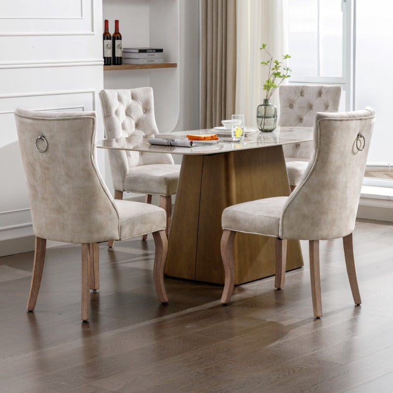 Eetkamerstoel – Stoel – Dinerenstoel – Zithoekstoel – Keukenstoel – Set Van 4 – Hoge Rugleuning – Fluwelen Beige Bekleding